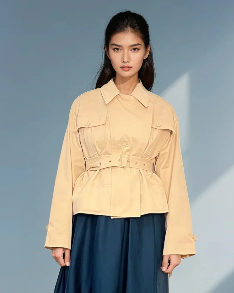 Jachetă tip trench cu cordon în talie beige - Unica S-L