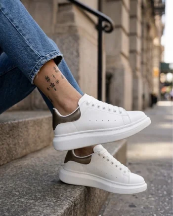 Adidasi dama casual albi cu maro 111