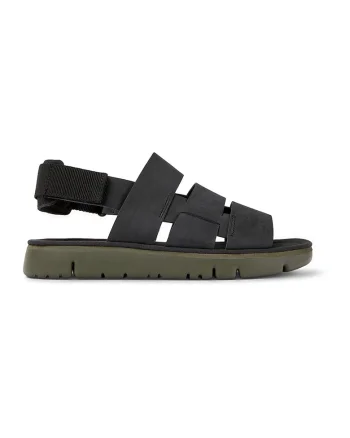 Sandale de piele si material textil Oruga, Negru