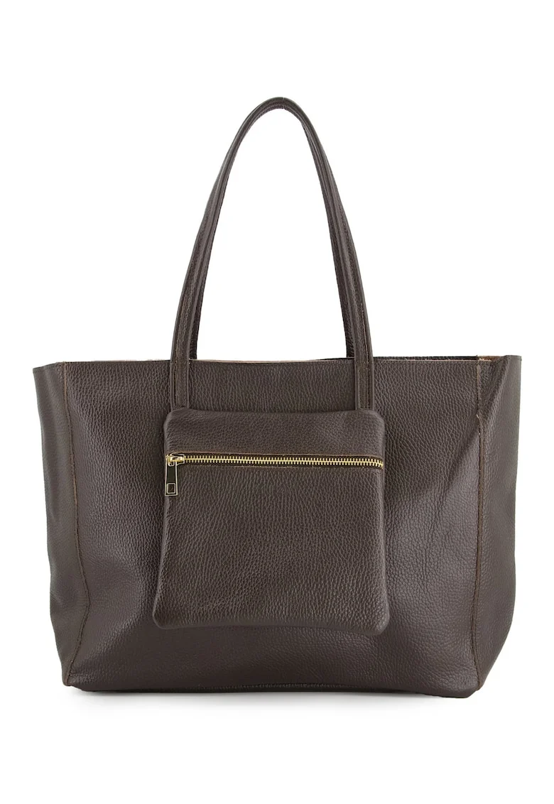 Geanta shopper pentru femei,  piele naturala, maro, 37x29x13cm