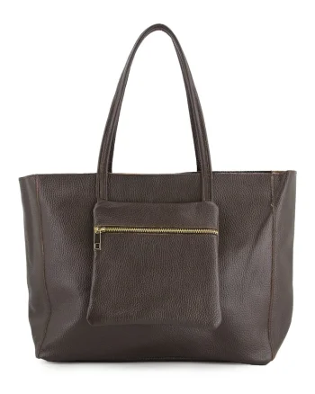 Geanta shopper pentru femei,  piele naturala, maro, 37x29x13cm