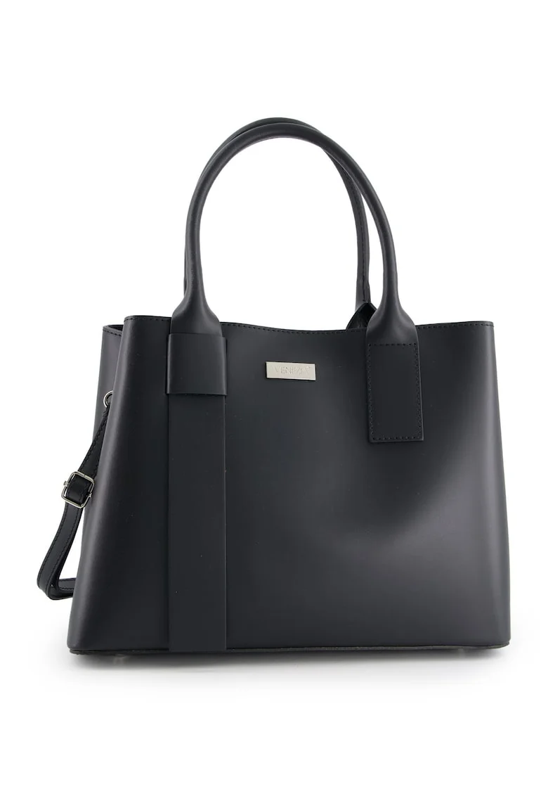 Geanta shopper din piele naturala  neagra, dimensiuni 26x34x16cm, cu 3 compartimente, curea detasabila 130cm