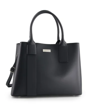 Geanta shopper din piele naturala  neagra, dimensiuni 26x34x16cm, cu 3 compartimente, curea detasabila 130cm