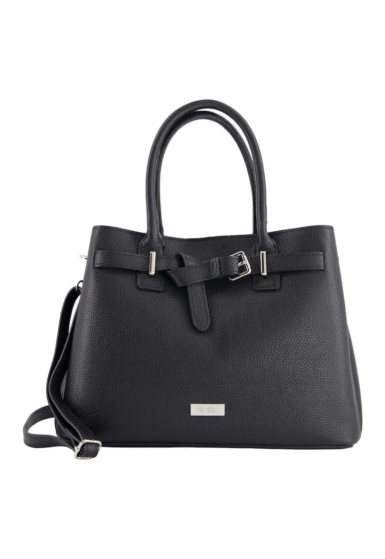 Geanta dama,  model Bucket, piele naturala, 34x26x15cm, curea detasabila 128cm, Negru