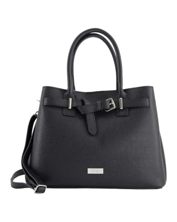 Geanta dama,  model Bucket, piele naturala, 34x26x15cm, curea detasabila 128cm, Negru
