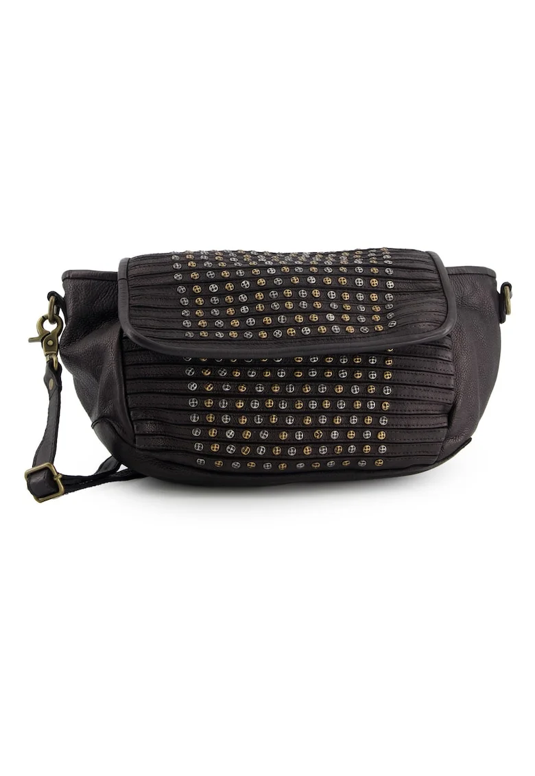 Geanta de umar,  piele naturala, neagra, 19x32x12cm, cu 2 buzunare interioare, 1 buzunar exterior, curea detasabila max 141cm