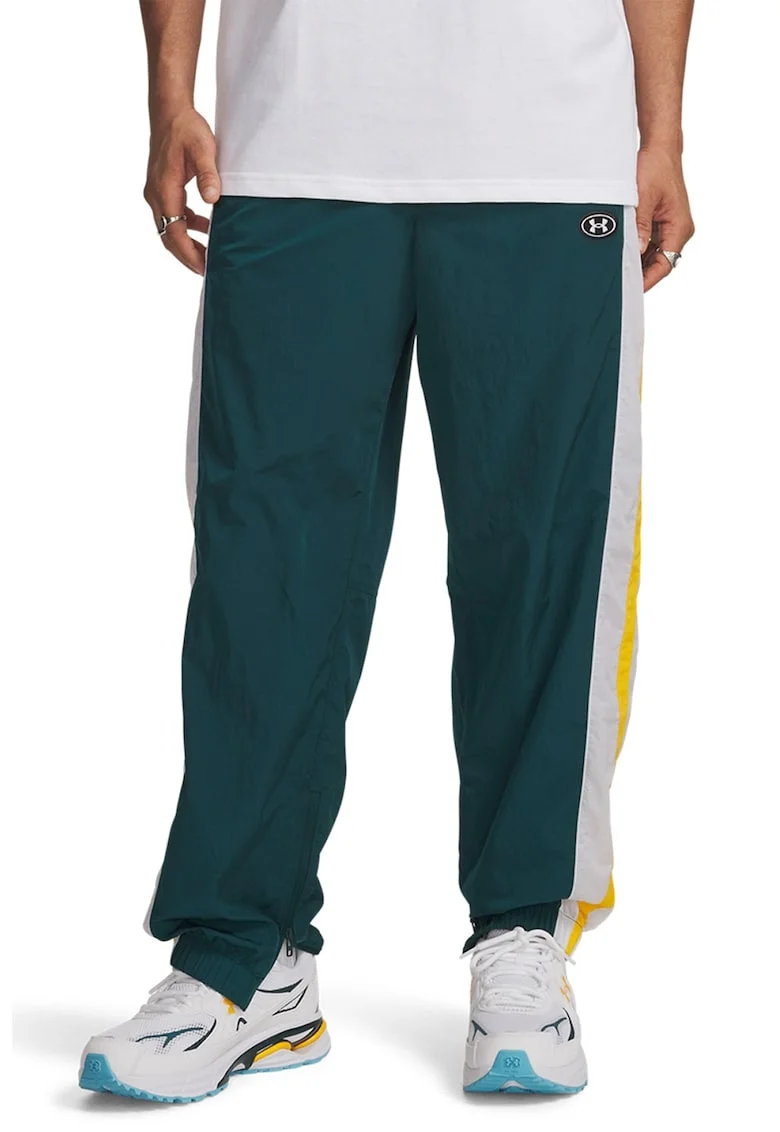 Pantaloni de trening cu snururi Icon, Verde padure/Galben sofran/Alb optic