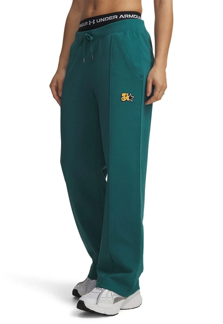 Pantaloni de trening cu croiala lejera, snur si buzunare laterale Terry Trend, Verde feriga