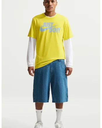 Tricou de bumbac cu imprimeu logo si text Swoosh, Galben/Albastru glaciar