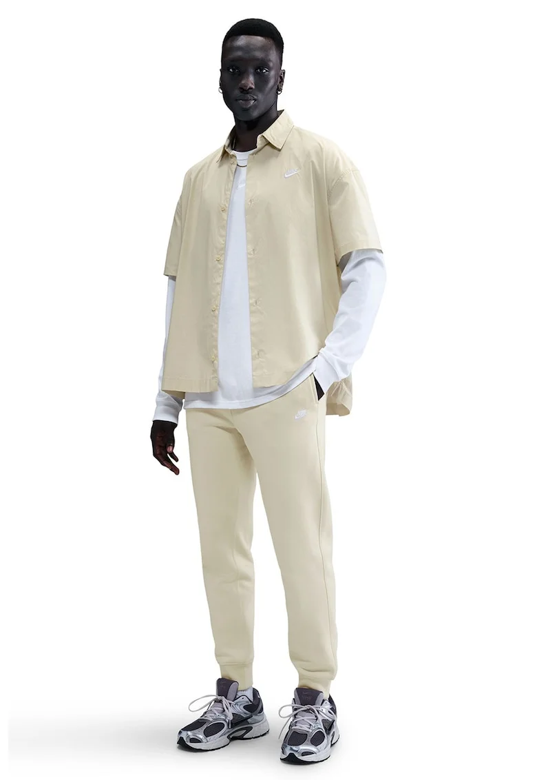 Pantaloni de trening cu logo si snur de ajustare, Alb fildes