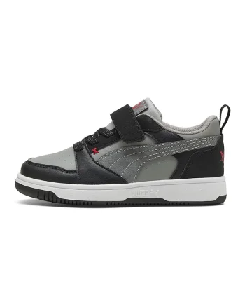 Pantofi sport Rebound V6 de piele ecologica cu velcro, Negru/Gri inchis