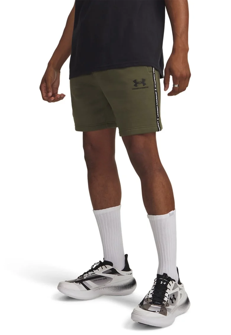 Pantaloni scurti din fleece cu logo si snur Icon, Negru/Kaki inchis