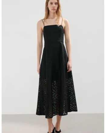 Rochie midi cu bretele inguste, Negru