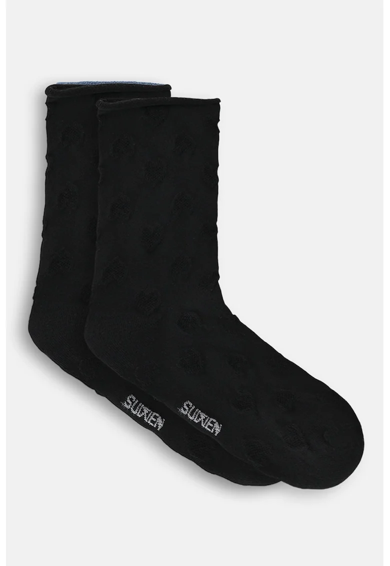 Sosete lungi din amestec de bumbac cu model inima in relief, Negru