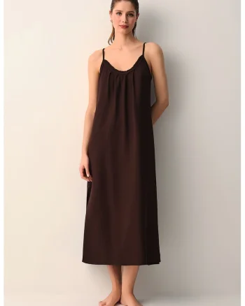 Rochie lunga cu model uni, Maro inchis