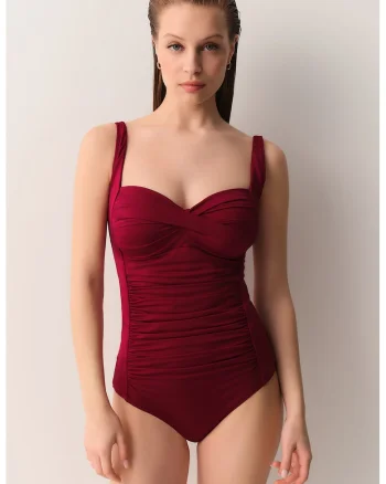 Costum de baie intreg cu model uni, Visiniu