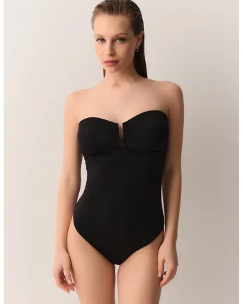 Costum de baie intreg cu bretele detasabile, Negru