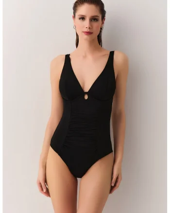 Costum de baie intreg cu decolteu in V, Negru