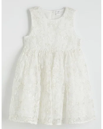 Rochie din tul cu paiete si broderie, Alb