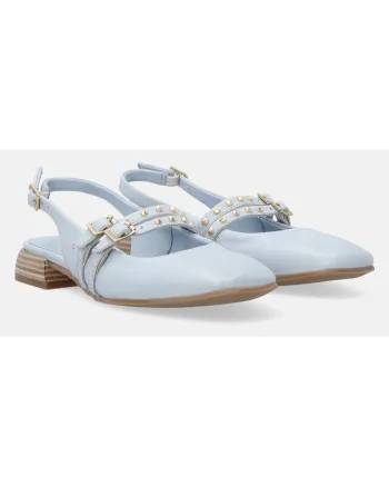 Pantofi slingback din piele cu catarama, Bleumarin