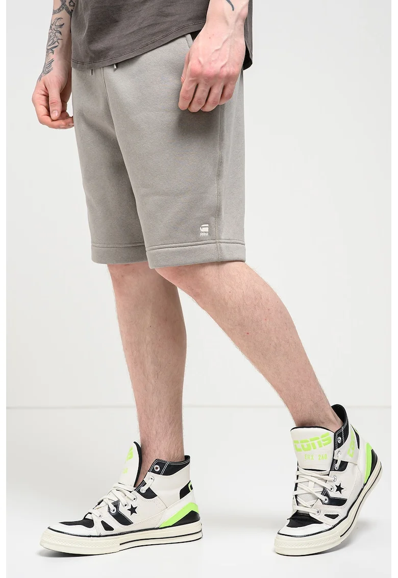 Bermude sport slim fit din amestec de bumbac organic Premium Core, Maro taupe deschis