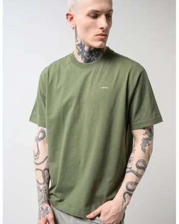 Tricou din amestec de bumbac organic cu decolteu la baza gatului, Verde