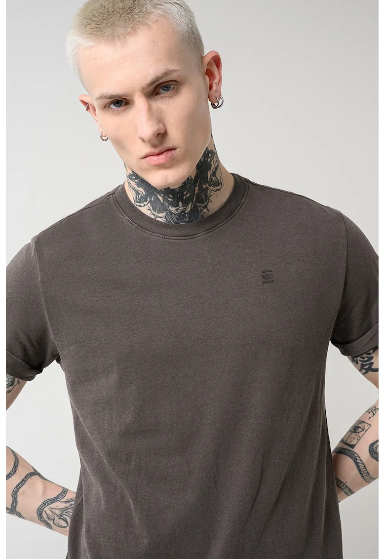 Tricou relaxed fit din bumbac organic cu terminatie rotunjita Lash, Maro
