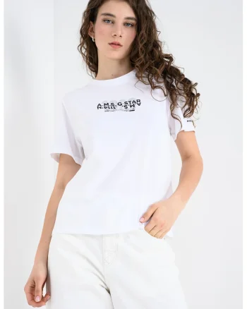 Tricou de bumbac organic cu logo, Alb