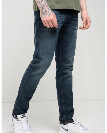 Blugi dlim fit elastici cu aspect decolorat 3301, Albastru inchis