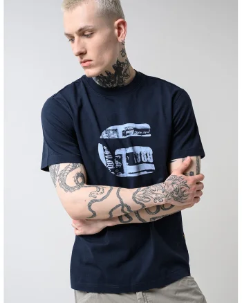 Tricou de bumbac organic cu logo, Bleumarin