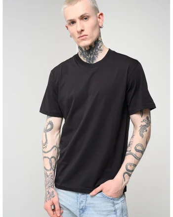 Tricou de bumbac organic cu imprimeu pe spate, Negru