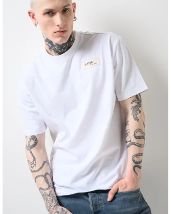 Tricou relaxed fit de bumbac organic Badge, Alb