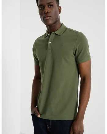 Tricou polo slim fit din amestec de bumbac organic cu logo discret Dunda, Verde feriga