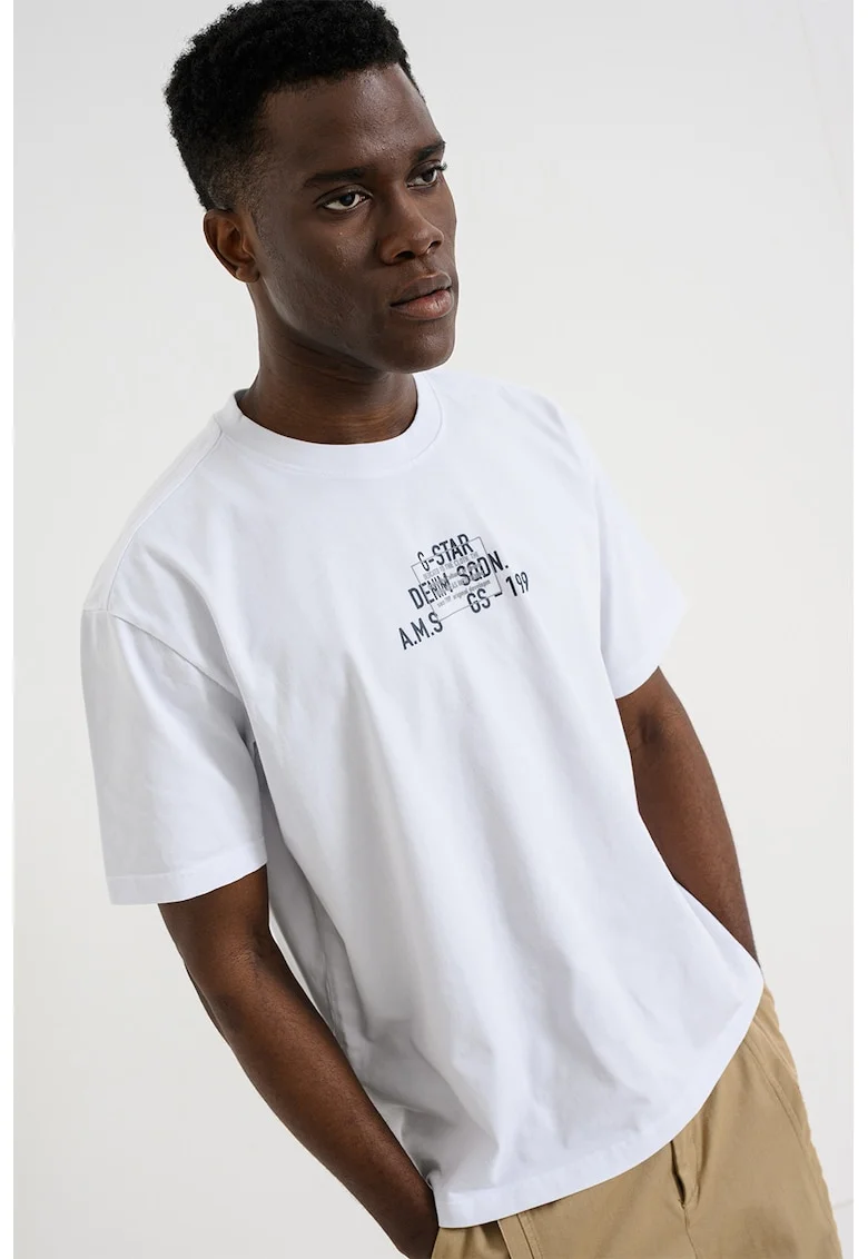 Tricou lejer din bumbac organic, Negru stins/Alb optic