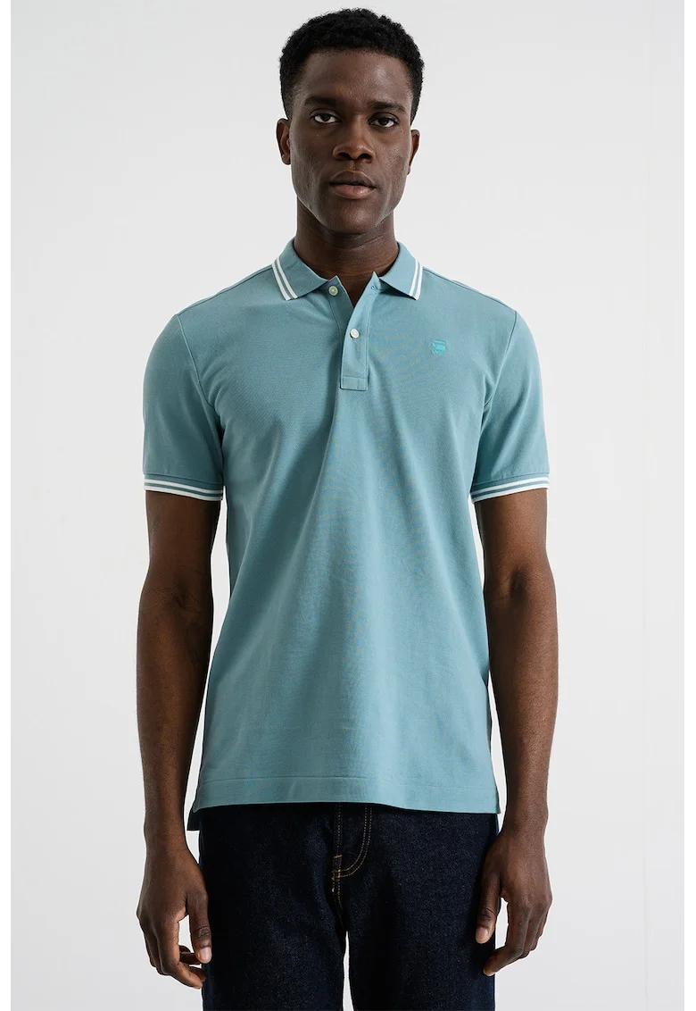 Tricou polo slim fit Dunda, Verde pal/Alb optic
