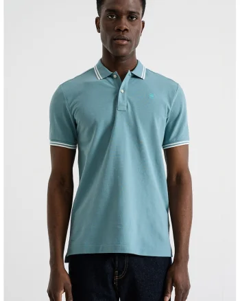 Tricou polo slim fit Dunda, Verde pal/Alb optic