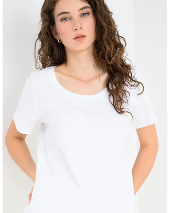 Tricou din bumbac organic cu decolteu rotund, Alb optic