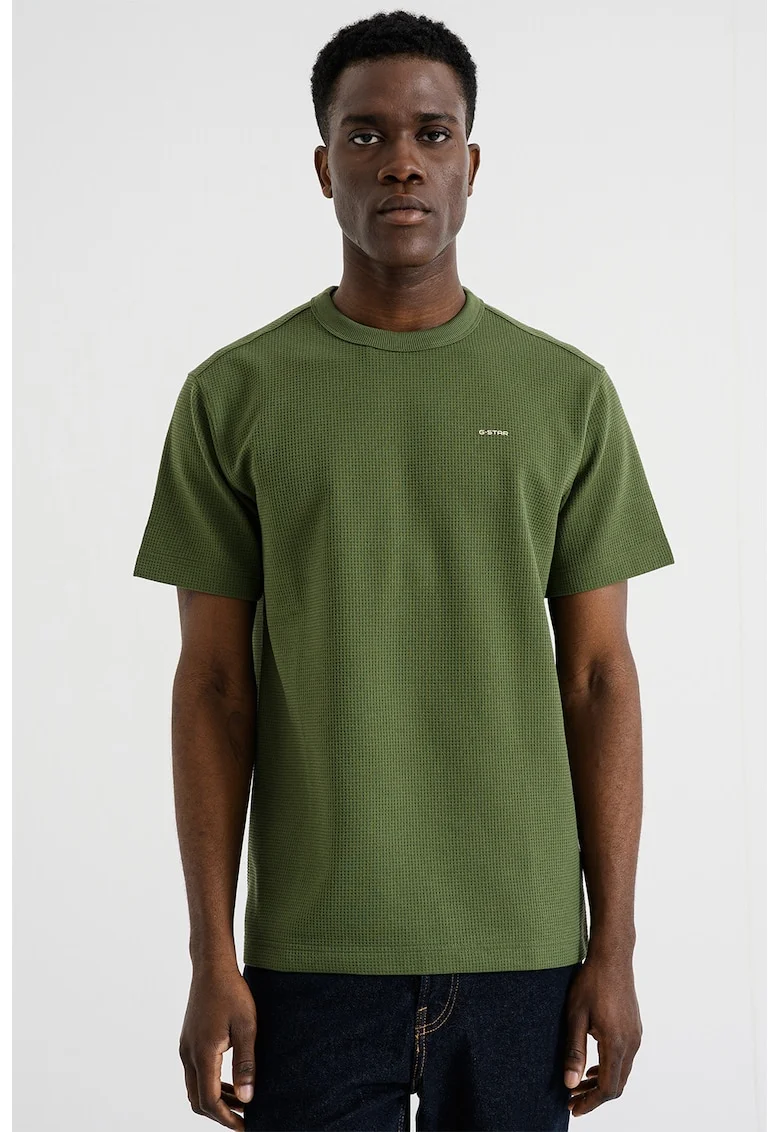 Tricou regular fit cu decolteu la baza gatului, Verde masliniu