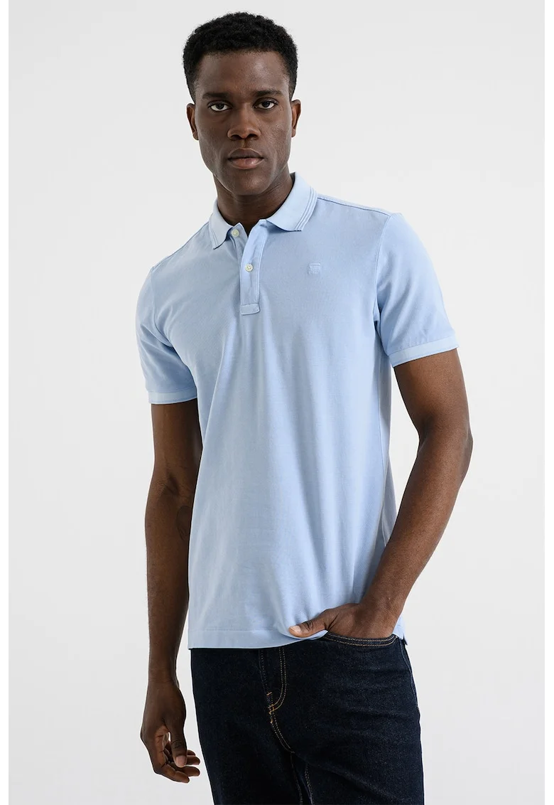 Tricou polo din amestec de bumbac organic cu aspect decolorat Dunda, Albastru pastel
