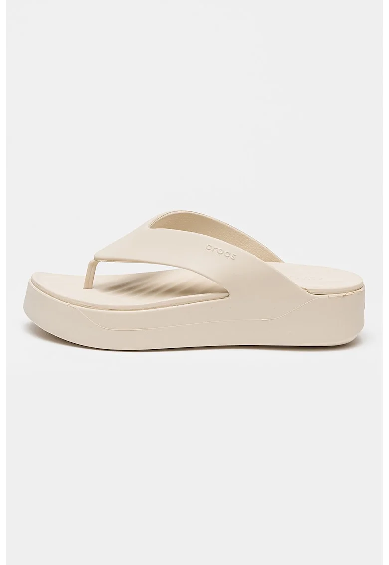 Papuci flip-flop cu talpa wedge si logo Getaway, Bej deschis