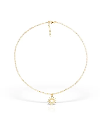 Colier din argint si perle Aura Shine, Alb, Produsul este livrat in ambalaj personalizat.