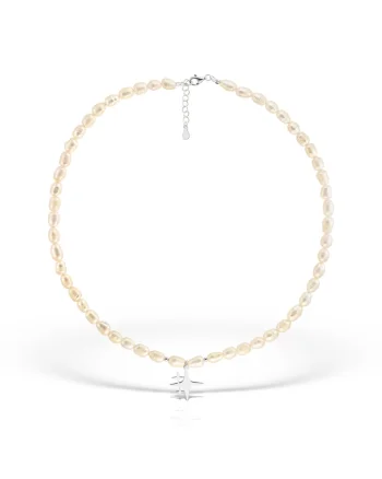 Colier din argint si perle Time to shine, Alb, Produsul este livrat in ambalaj personalizat.
