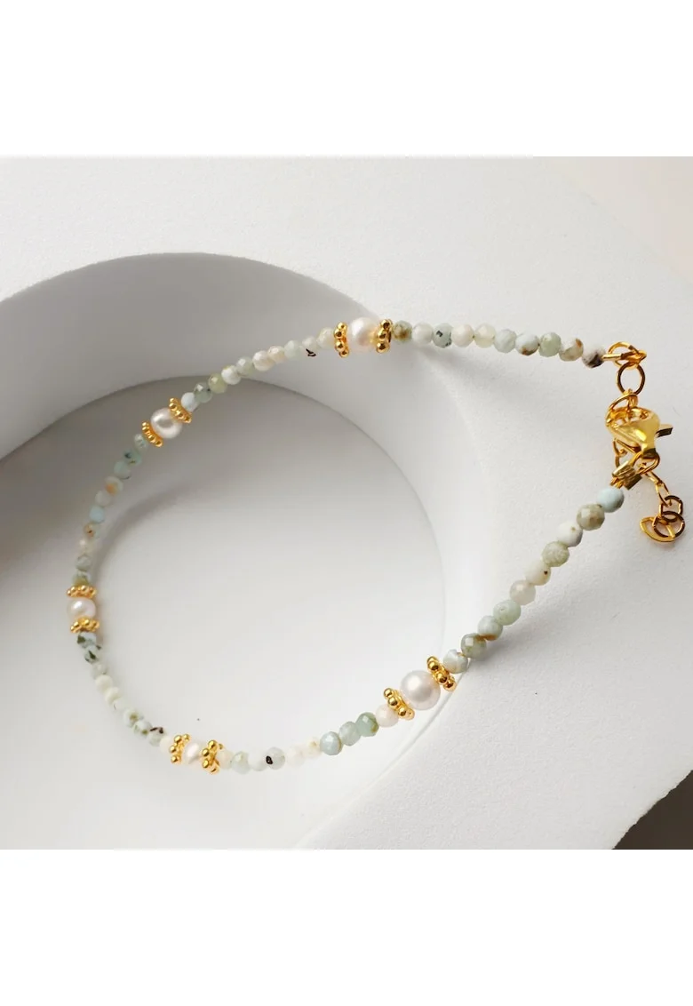 Bratara din argint si pietre semipretioase Aqua Pearl, Turcoaz/Auriu, Produsul este livrat in ambalaj personalizat.