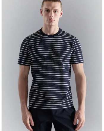 Tricou slim-fit cu model cu dungi, Alb/Bleumarin