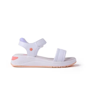 Sandale din piele ecologica cu talpa wedge Sporty, Alb
