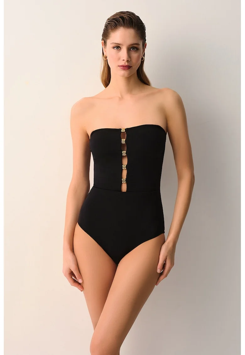 Costum de baie intreg fara bretele, Negru