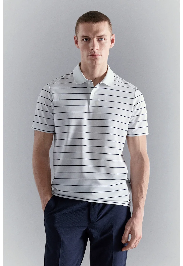 Tricou polo cu croiala regular-fit si dungi, Alb/Albastru ultramarin