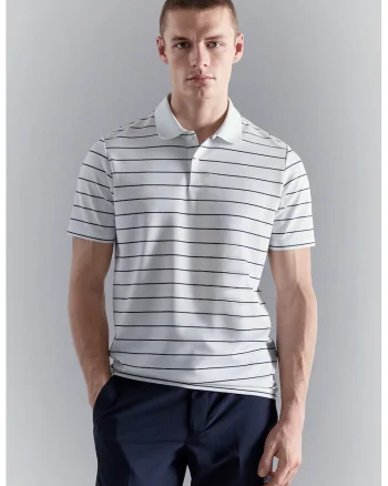 Tricou polo cu croiala regular-fit si dungi, Alb/Albastru ultramarin