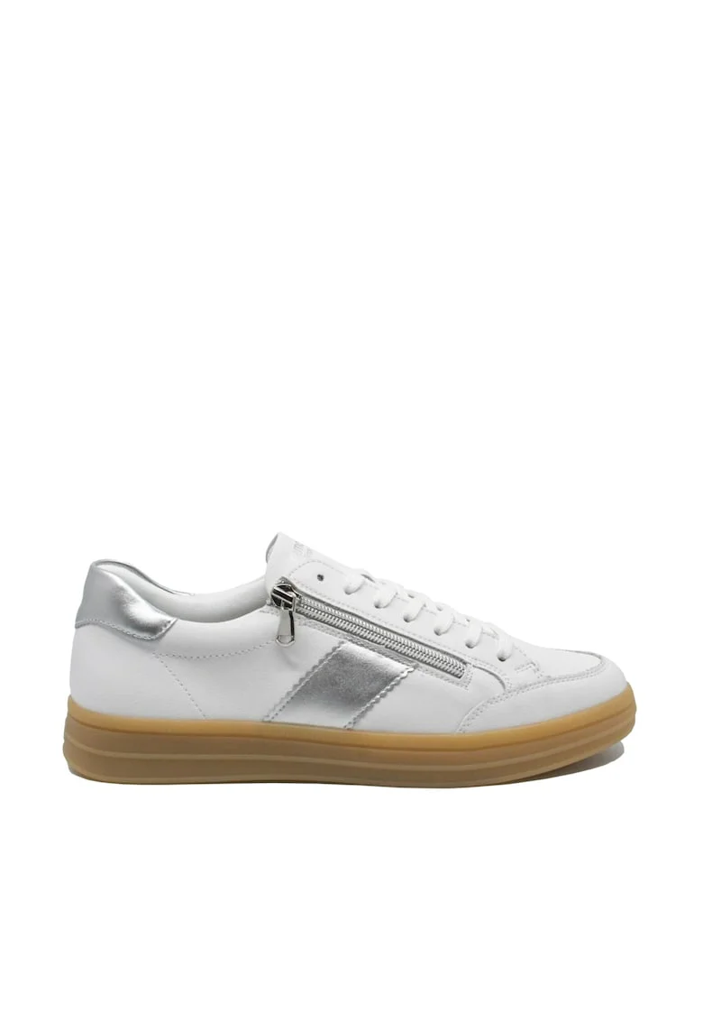 Pantofi sport dama  alb cu argintiu, din piele naturala REMD2C02-80, Alb