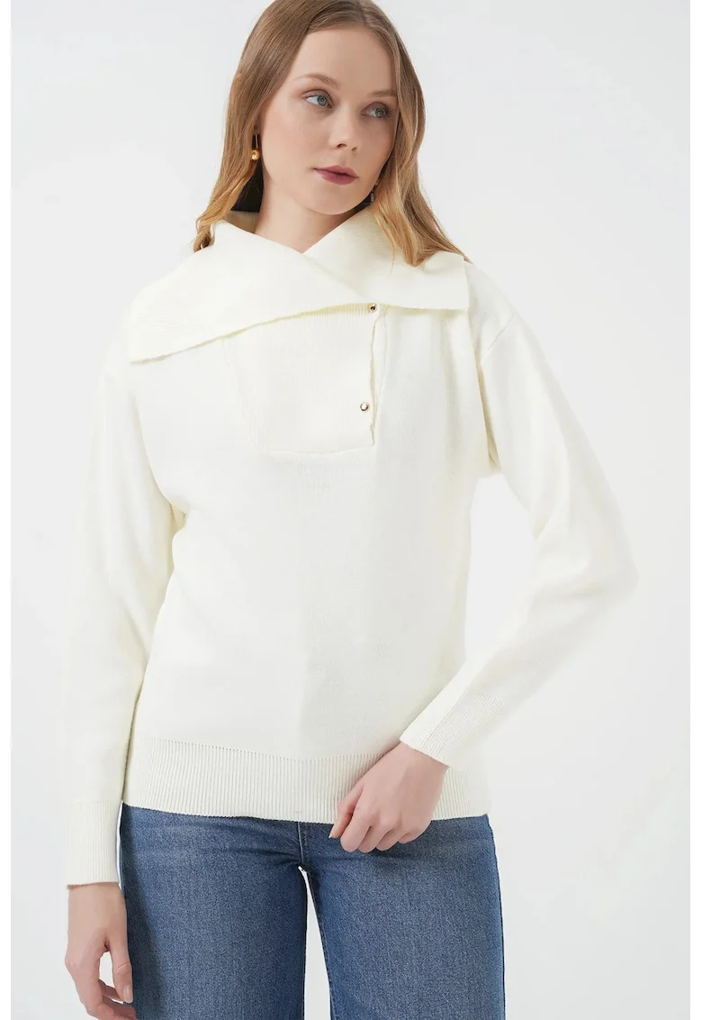 Pulover dama BigDart, acrilic, guler sal, tricot, Fildes Natural,
